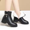 Coarse-heeled Short Boots Women's Velvet, Autumn and Winter Large Cotton Leather Shoes Soft Leather Mother Cotton Shoes  Elderly Thick-haired Boots