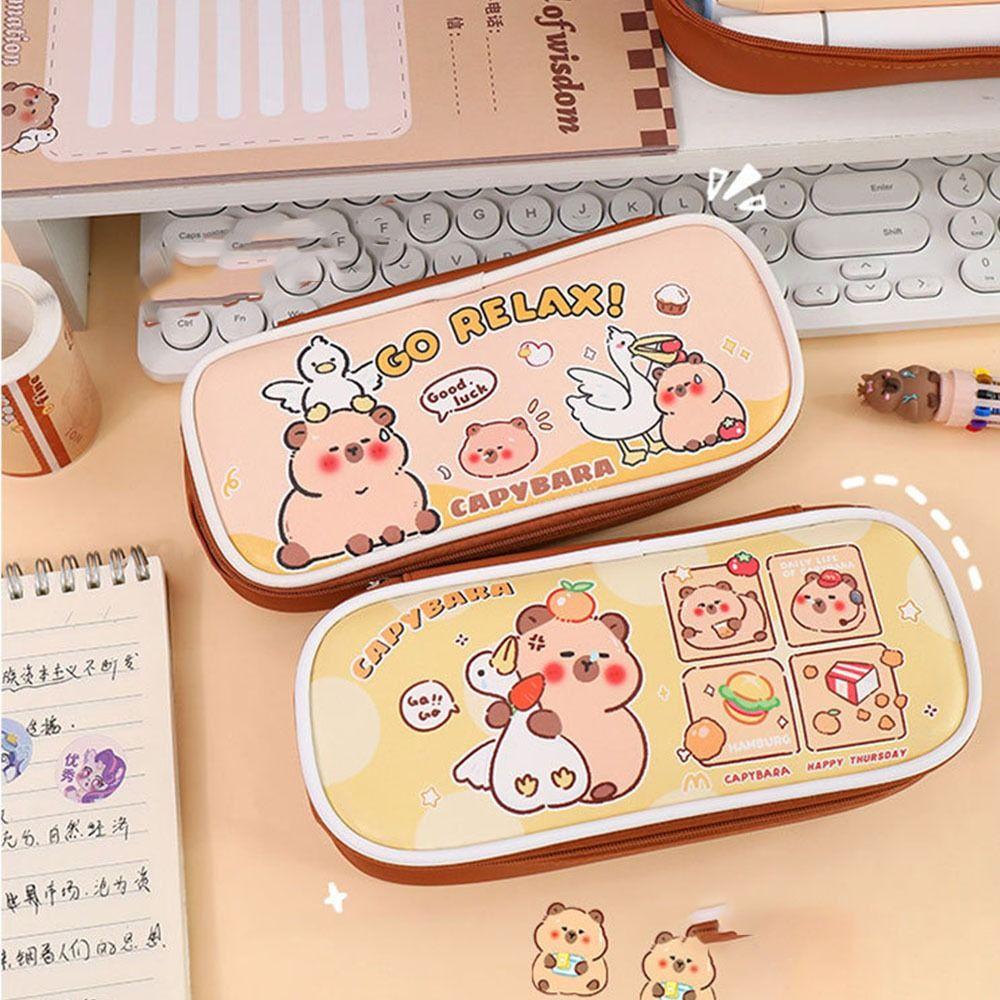 PU Stationery Box Cute Cartoon Capybara Pencil Bag New Stationery Storage Bag