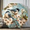 Folding Umbrella The Folding Umbrella Features a Pattern of Blooming Flowers and Perched Birds, Including Species Like the Blu