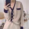 Double-breasted Casual Simple Knitted Cardigan Top Women's Autumn and Winter New Loose Versatile V-neck Sweater Jacket