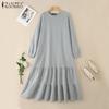 ZANZEA Women Casual Round Neck Loose Long Sleeve Autumn Winter Long Dress
