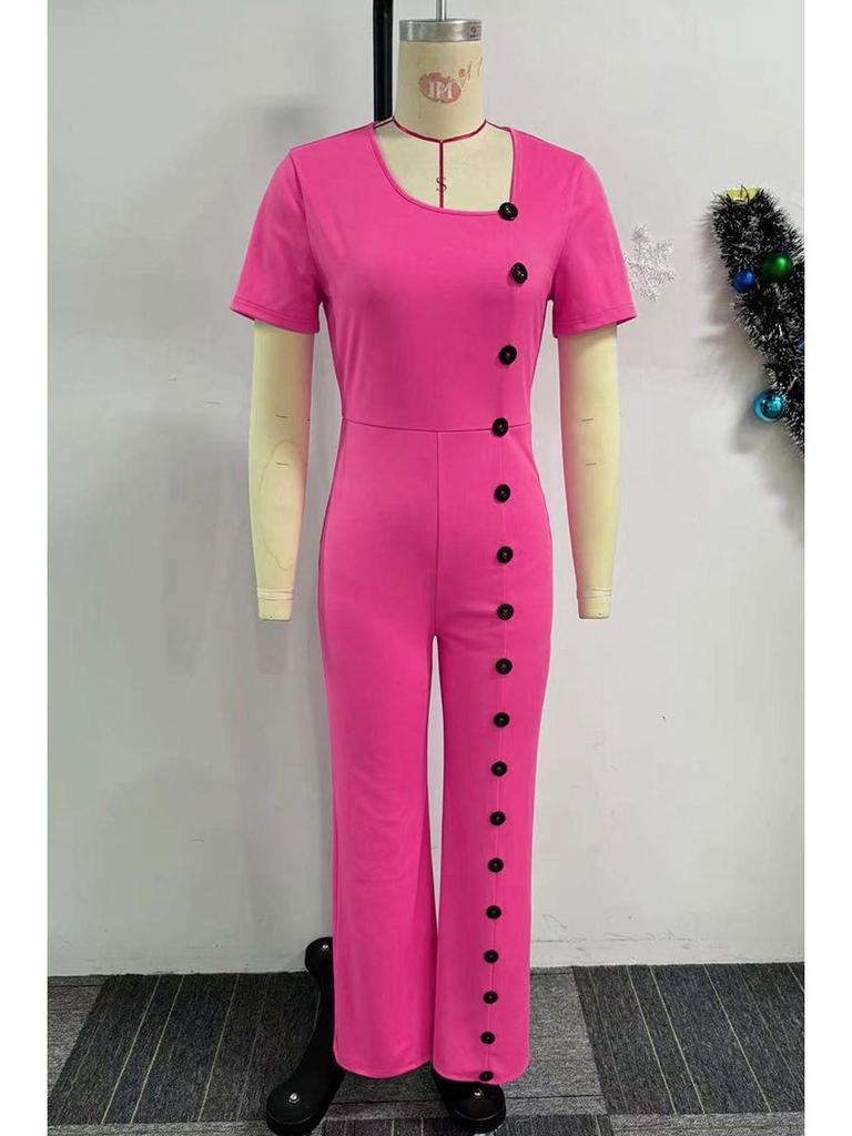 Irregular Neckline Waist-Gathering Wide-Leg Jumpsuit