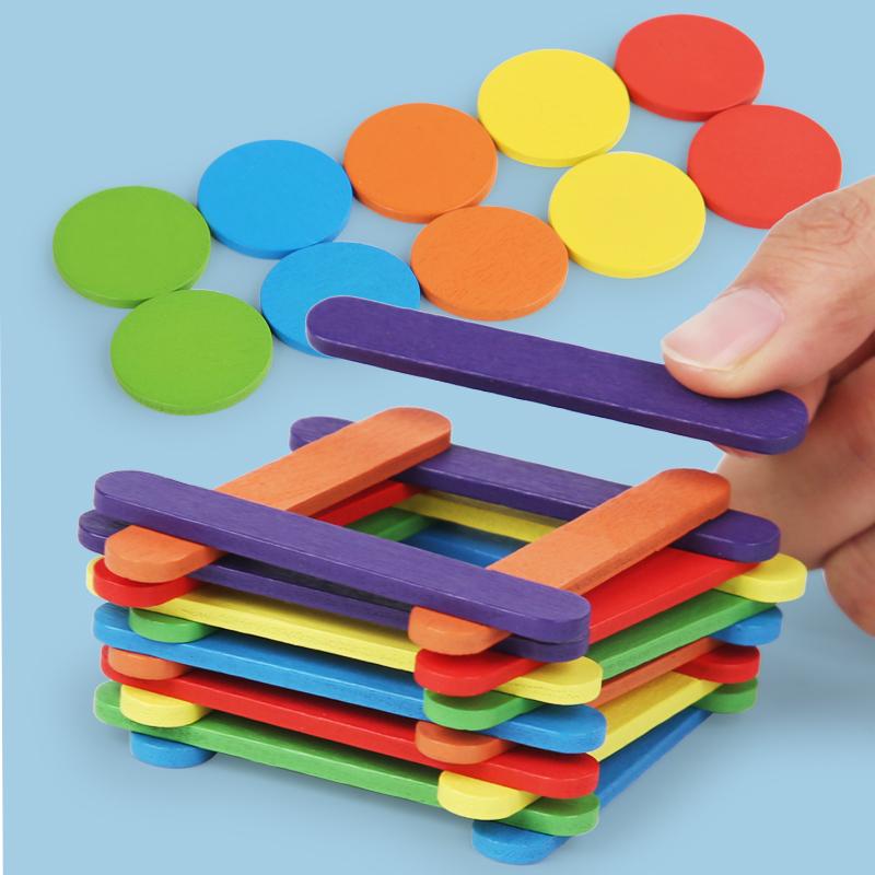 Dzieci Montessori Trening Motoryki Małej Drewniane DIY Dopasowywanie Kształtów Puzzle Zabawki Edukacyjne Dla Dzieci Gra Myślenia z Kolorowymi Patyczkami