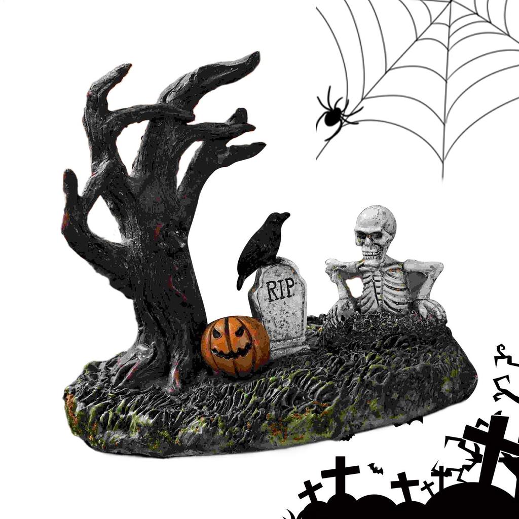 Halloween Statues Decor Tree Skull Pumpkin Crow Tombstone Ornaments Resin Gothic Statue Ornaments Decor for Indoor Home