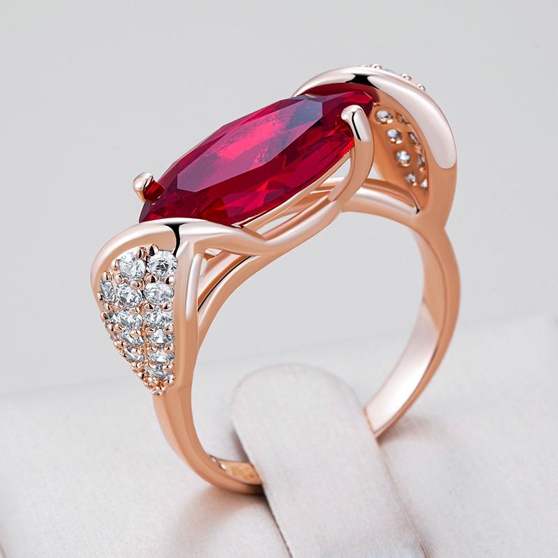 Rhombus Red Natural Zircon Ethnic Bride Ring Rose Gold Color High Quality Daily Fine Vintage Jewelry For Women