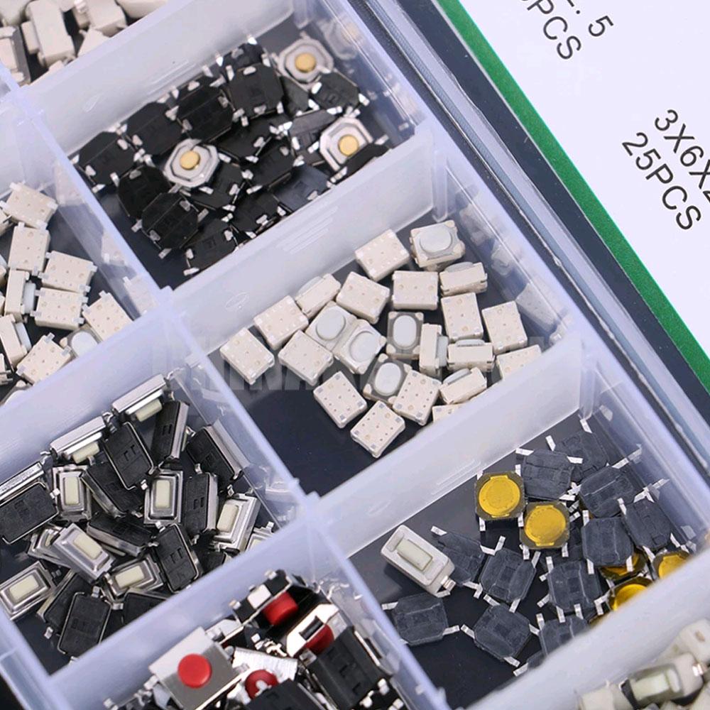 250Pcs 10-Types Tactile Push Button Switch Car Remote Control Keys Tablet Actile Push Button Touch Microswitch Assortment Kit