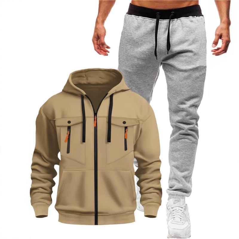 Herren Kapuzen Langarm Reißverschluss Freizeitanzug Colorblock Taille Schwarz Hose Jogginganzug