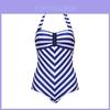 Elegante Costume da Bagno Nero con Scollo a V Profondo e Spalline Sottili Taglie Forti per Costumi da Bagno a Strisce Donna