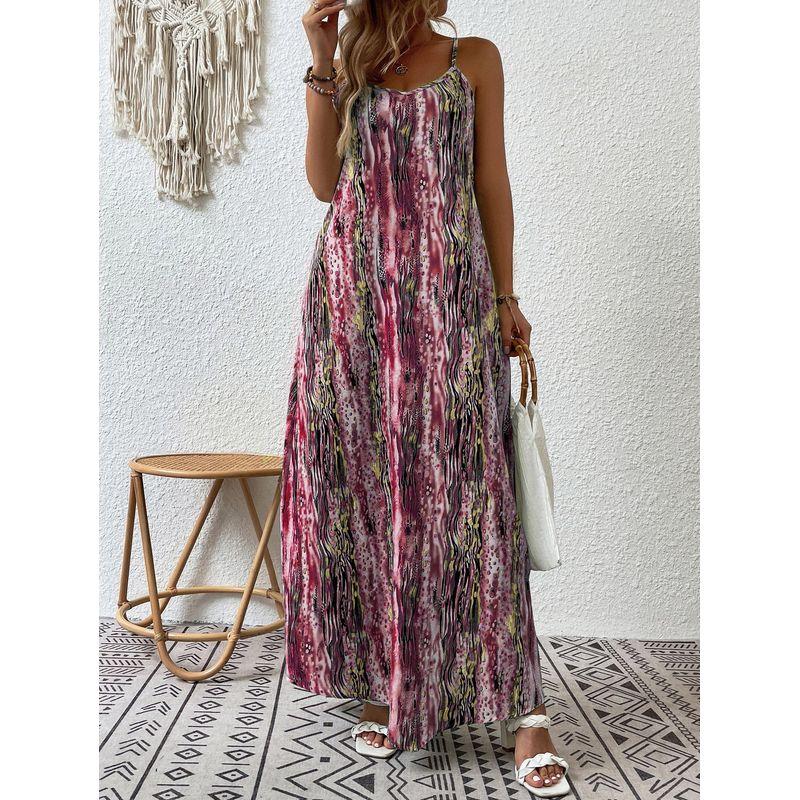 

2025 Women s Trendy Printed Strap Dress Burgundy M