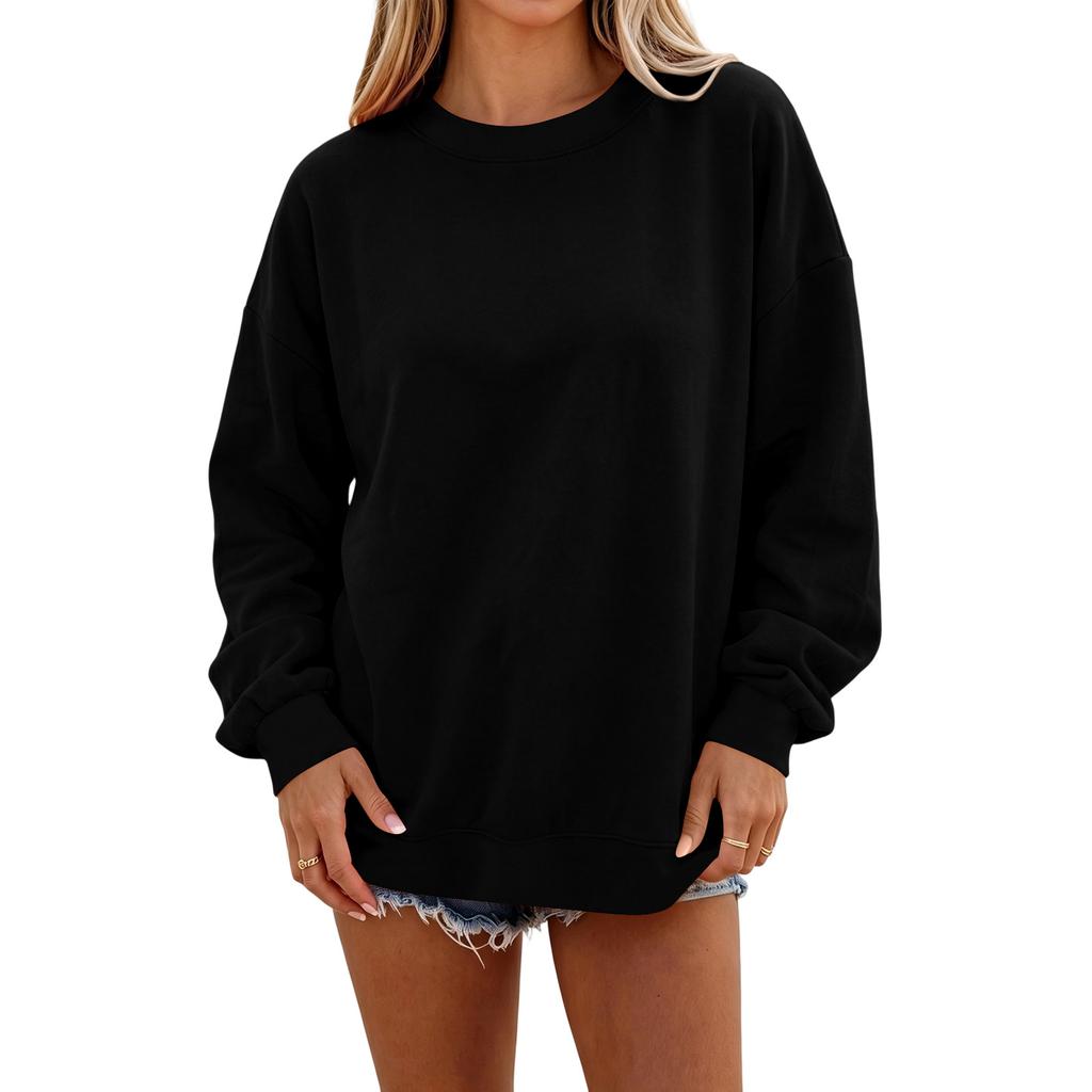 Damen Lässiger Farbkragen Langarm Lockerer Pullover Sweatshirt Top