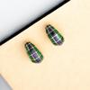 Gold Plated Stud Earrings with Blue and Green Enamel