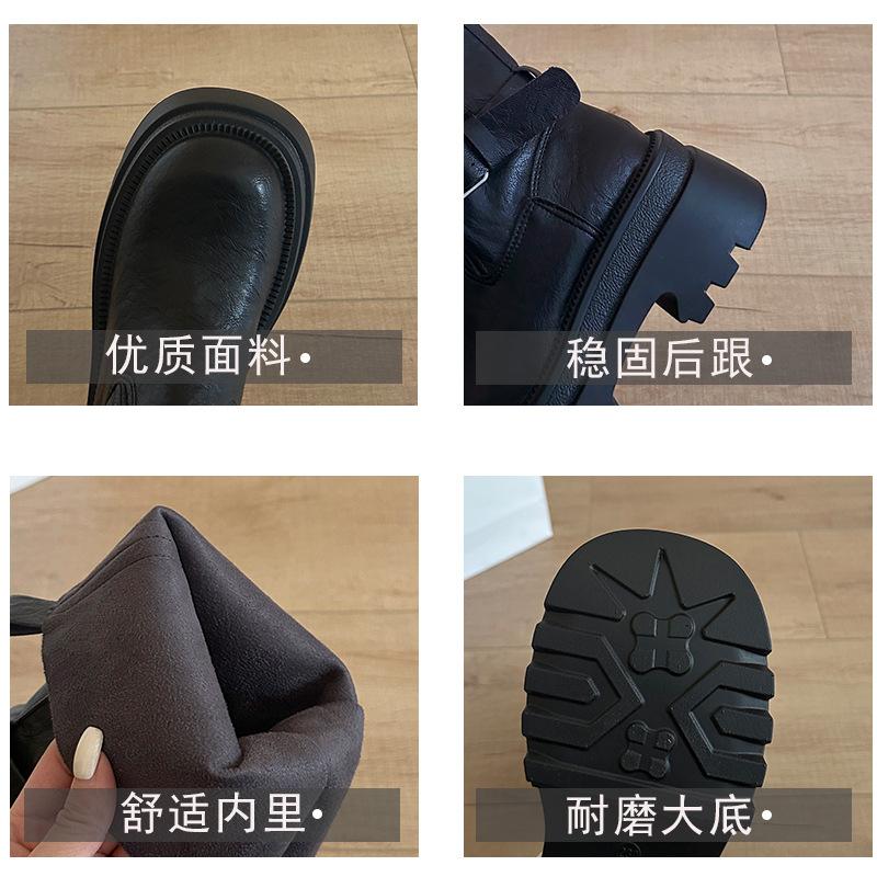 Thick-soled belt buckle boots locomotive autumn new super fire retro versatile knight heightening boots versatile