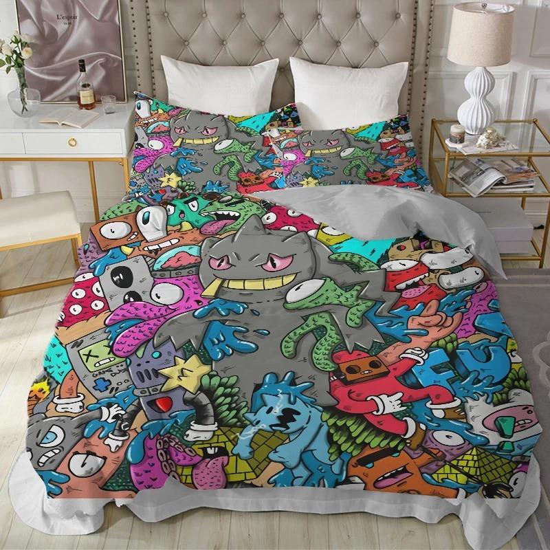 Cartoon Monster Bettbezug King Queen Größe Lieblich Lustig Tier Bettwäsche Set für Kinder Jungen Mädchen Anime Polyester Bettdeckenbezug