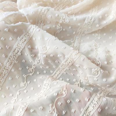 Tessuto ricamato in jacquard a pois in chiffon beige, largo 150 cm, 1 yard/lotto, per abito/maglietta da donna