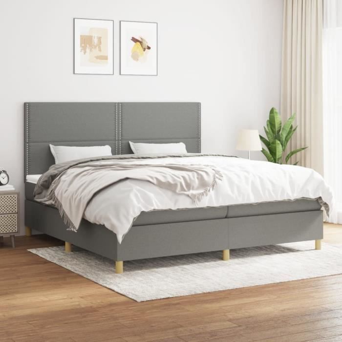 3142282 vidaXL Divan Bed with Mattress Dark Grey 200x200cm Fabric