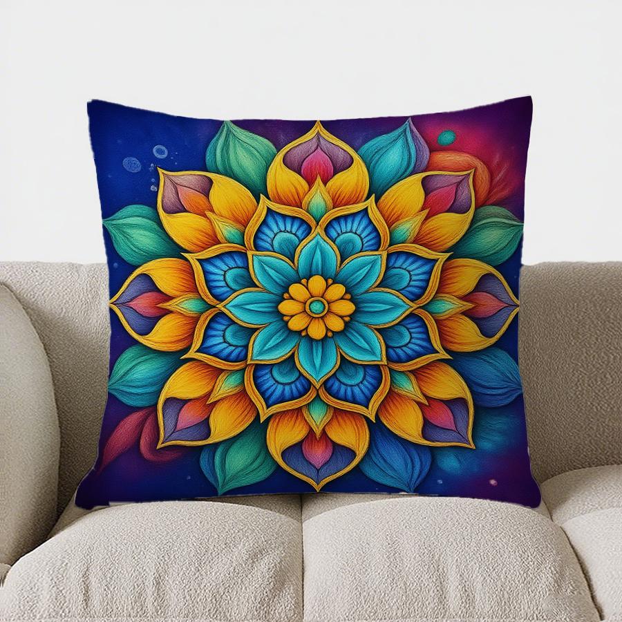 Home Decor Colorful Mandala Pattern Decorative Throw Pillow Pattern Cushion Cover Suitable For Sofa Bedroom Car Pillow Cover