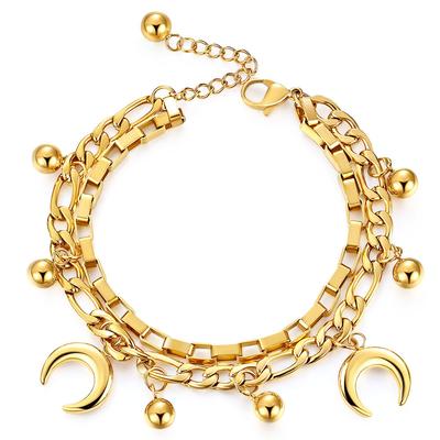 Bracciale New Moon con perline rotonde in acciaio al titanio a doppio strato Bracciale personalizzato e piccolo Fresh Ins