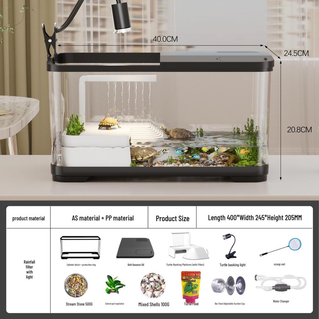 Turtle Tank with Basking and Climbing Platforms, Ecological Rearing Box, with Integrated Filter for Easy Maintenance