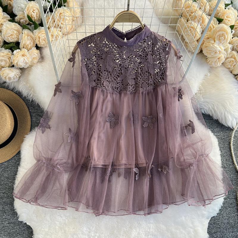 Women's Fashion Casual Spring Fall Solid Color Print Long Sleeve O-Neck Blouses & Shirts