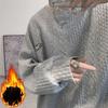 Winter Velvet Thick Warm Hemp Pattern Sweatshirt Men's Loose and Versatile Round Neck Pullover Youth Long-sleeved Sweatshirt