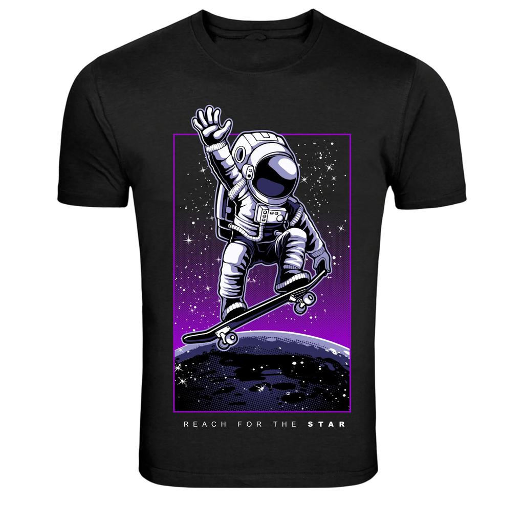 Astronaut Skateboarding On The Moon Graphic T-Shirt