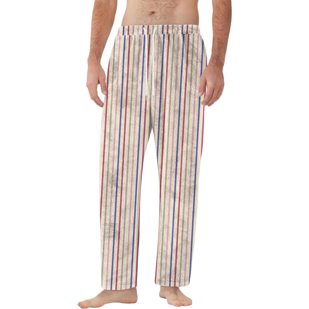 Pánské flanelové kalhoty s kapsami na stahovací šňůrku Domácí oblečení Spací kalhoty