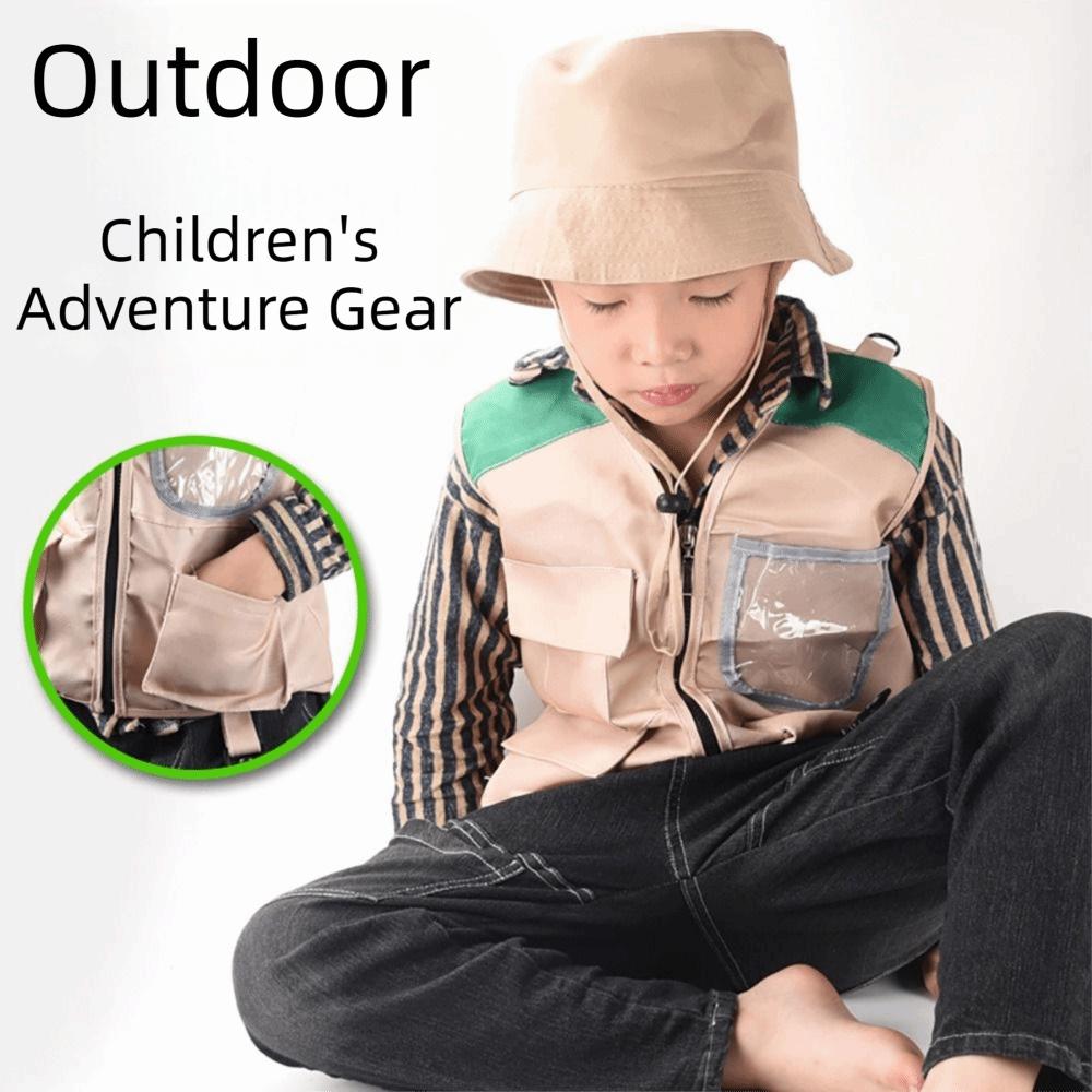 Multicolor Kids Explorer Hat Vest Dress Up Game Cosplay Costumes Kid Outdoor Adventure Kit  Unsex