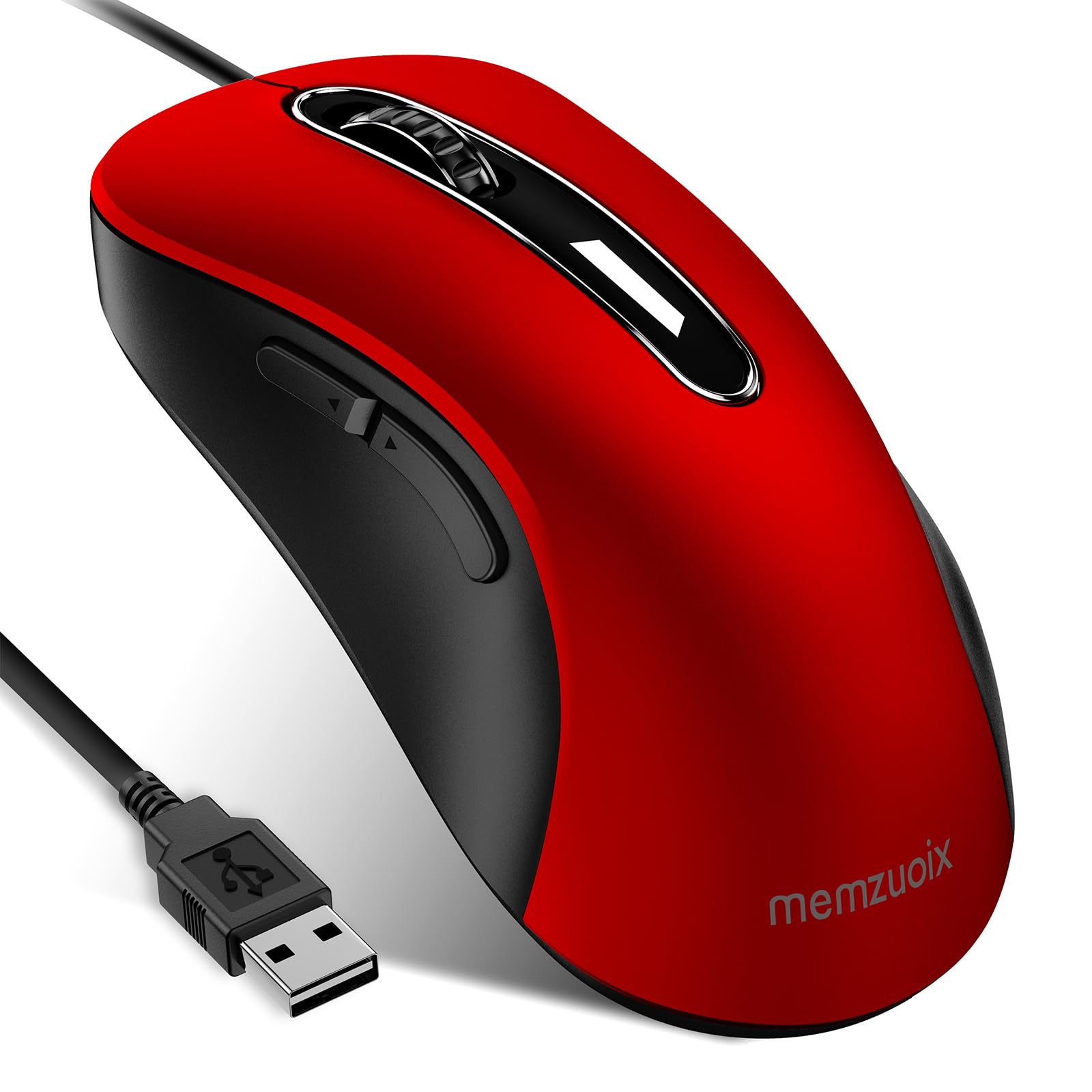 

memzuoix Wired Mouse USB 1200DPI Optical Tracking for PCMacLaptop. Ergonomic computer mouse with 1.5 meter cable, 5 buttons, red