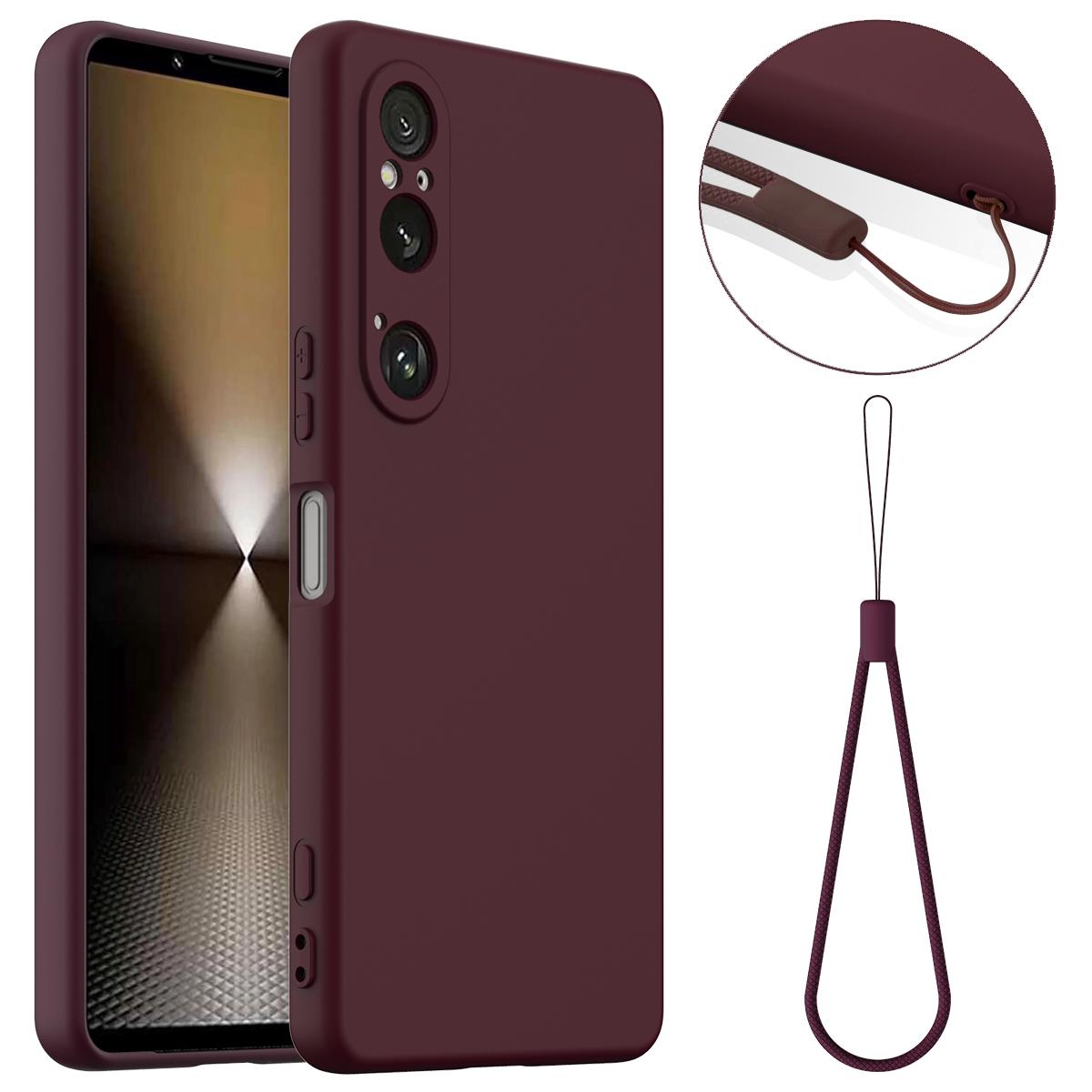 

For Sony Xperia 1 VI Magnetic Case Anti-Drop Liquid Silicone Phone Cover with Lanyard C