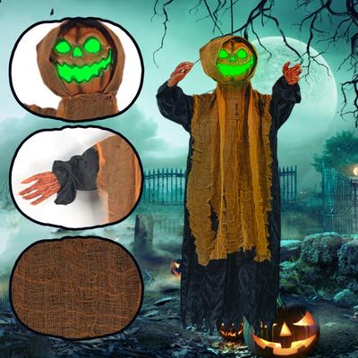 Decoração de Halloween AbóboraFantasma Balança, Brilha e Emite SomDecoração Fantasma é Aterrorizante e Emocionante com Luz Verde