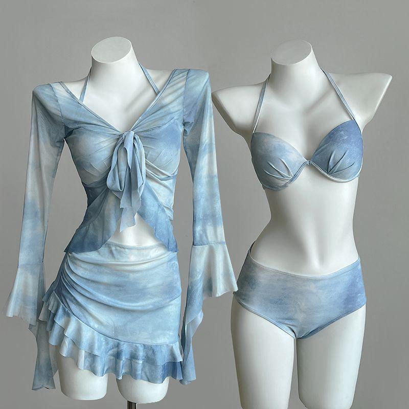 Split swimsuit annual soaking hot spring water park four-piece long-sleeved sunscreen beach bikini M