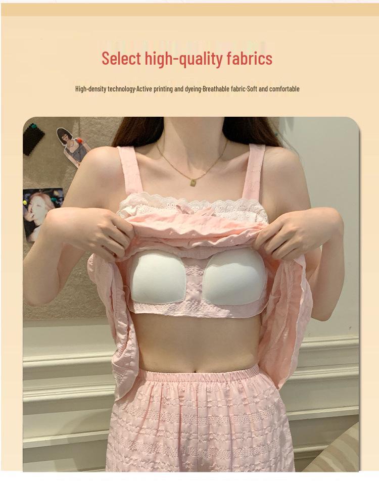 2026 Summer Woven Cloud Cotton Pajama Set with Chest Pads - Women’s Sweet Princess Cami Home Wear