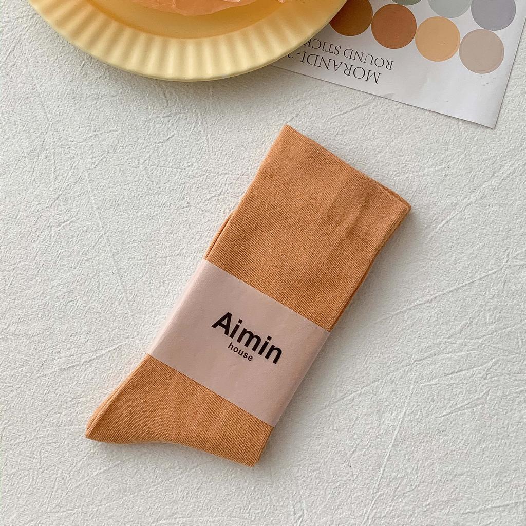 Pre-Autumn Basic Solid Color Mid-Leg Socks Sweet Morandi Color Simple Thin Cotton Socks