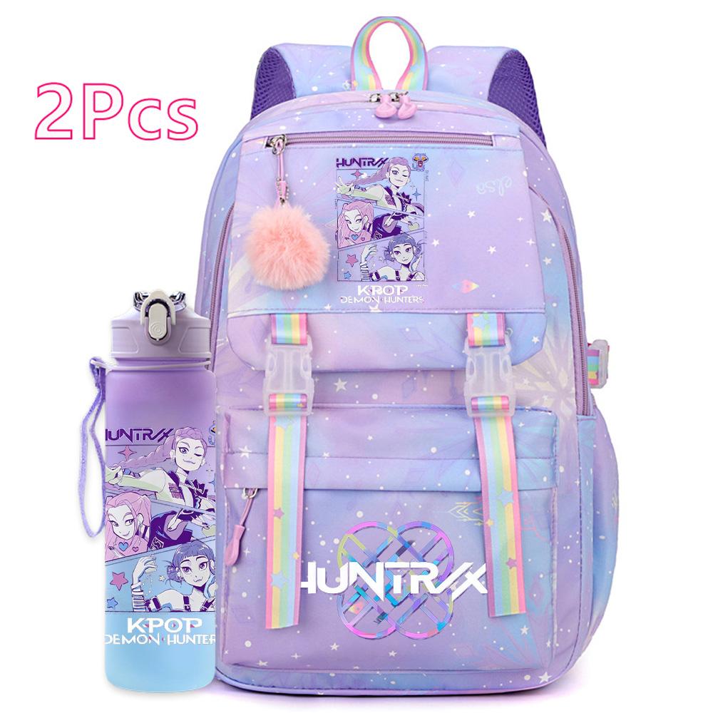 2 st/set Söt Anime Kpop Tryckt Ryggsäck 750 ml Vattenflaska Stor Kapacitet Resväska för Tonårsflicka Pojke Bokväska Barnpresent Rucksak