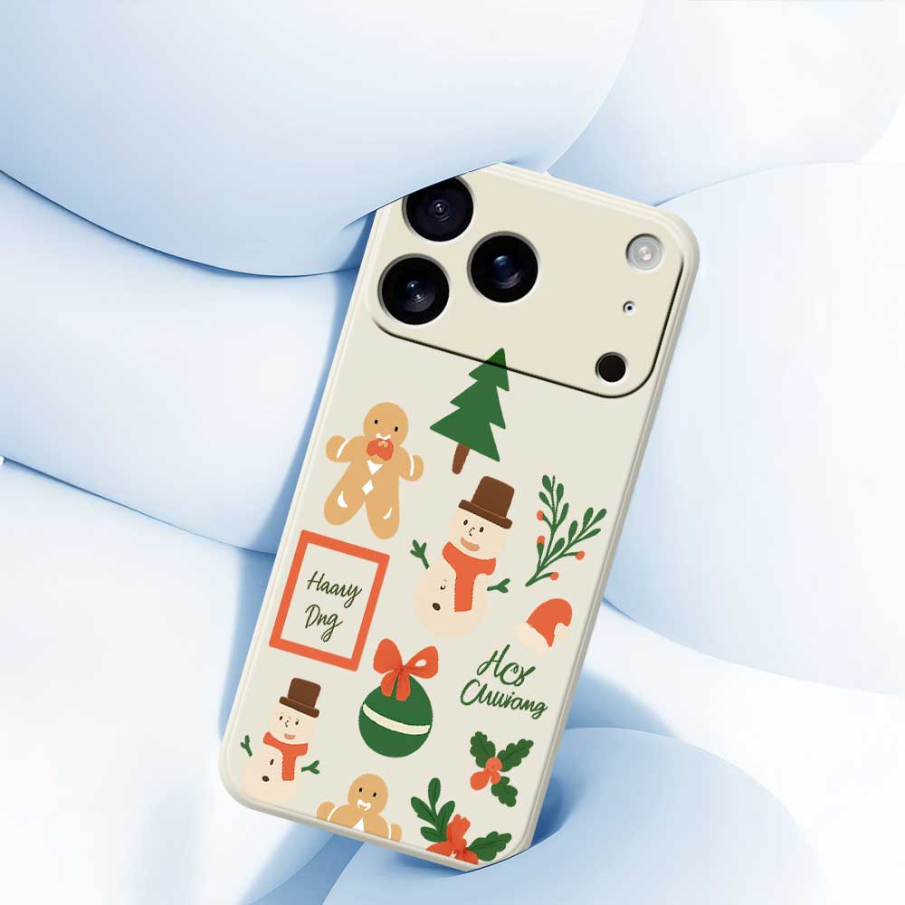 For iPhone 17 Pro Max Case Christmas Snowman Pattern Printing Straight Edge TPU Phone Back Cover