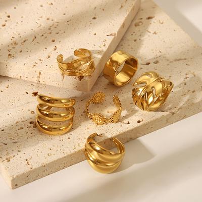 Gold Color Stainless Steel Openable Rings For Women Geometric Layered Figure Accessory