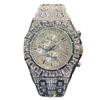Luxus Volldiamant Goldton Chronograph Herren-Quarz-Uhr Bling Kristall Zifferblatt & Armband mit Datumsanzeige Hip Hop Streetwear Stil