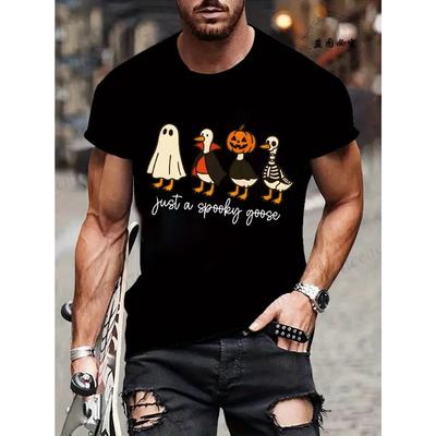 Summer Round Neck Halloween Ghost & Goose Graphic 3D Print T-shirts Fashionable Casual Short Sleeved Men's T-shirts