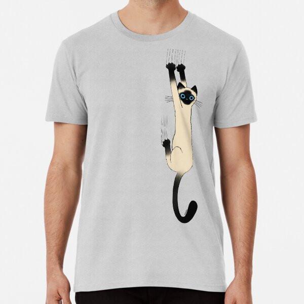 Siamese Cat Hanging On with Claws Funny Cat T-Shirt S-5XL Best T-Shirt