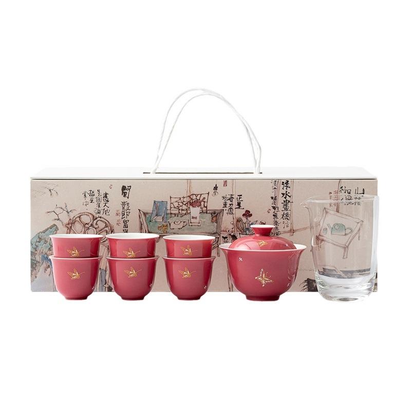 

Gold Stamp Butterfly Rouge Red Tea Set Complete Set Boutique Tea Ceremony Set Tea Maker Teapot And Tea Cup Set Cha Ornaments