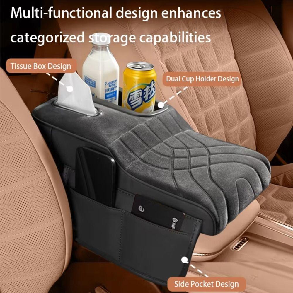 Tissue Box Car Armrest Box Velvet Surface Armrest Height Increase Pad  Console Organizer