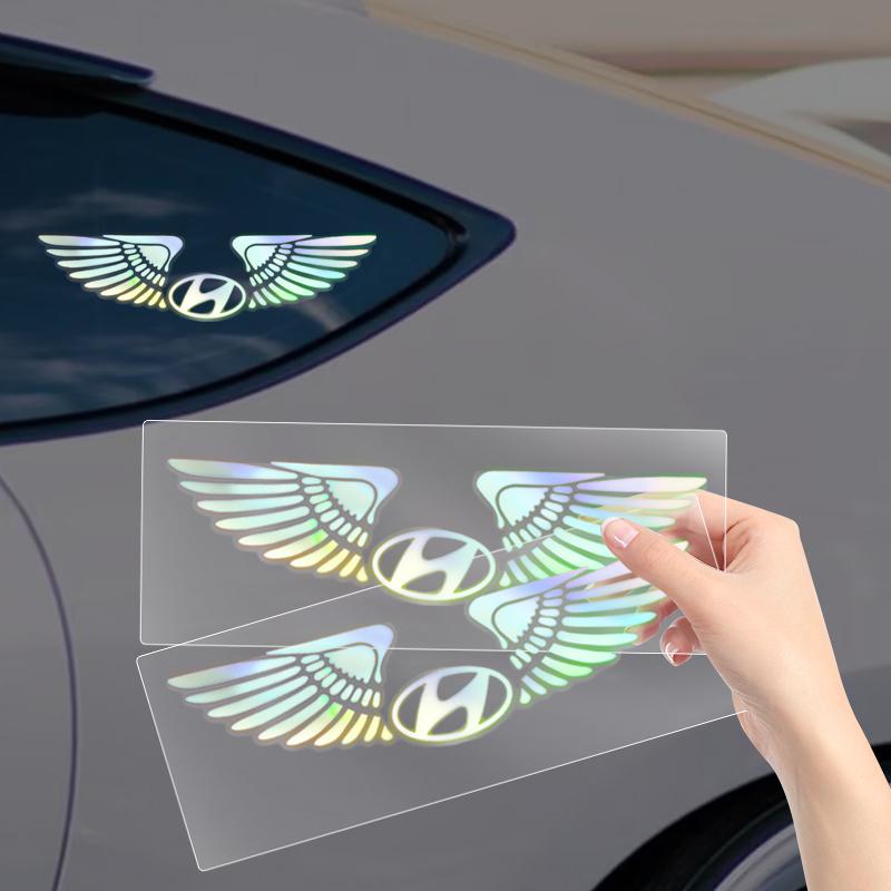 Car Logo Angel Wings Decoration 3D Reflective Waterproof Sticker For Hyundai Tucson I10 I20 I30 Santa Fe Sonata Azera Accent KK9
