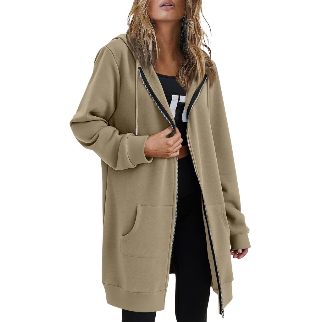 Women Casual Zip Up Fleece Hoodies Tunic Sweatshirt Long Hoodie Jacket