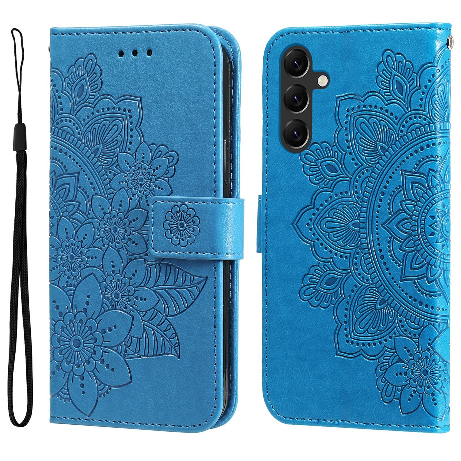 

For Samsung Galaxy A15 5G Case Floral Pattern PU Leather Wallet Stand Phone Cover Blue