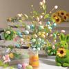 Künstlicher Osterzweig Ast mit Pastell-Eiern Grünen Blättern Frühlings-Blumenstecker für Gestecke Bauernhaus Tisch
