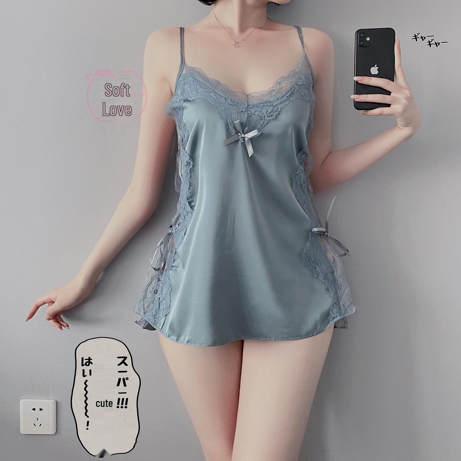 

Комплект мини-ночной сорочки из атласа, шифона и кружева «Мулан Любовь» One Size (for weight below 65 kg)