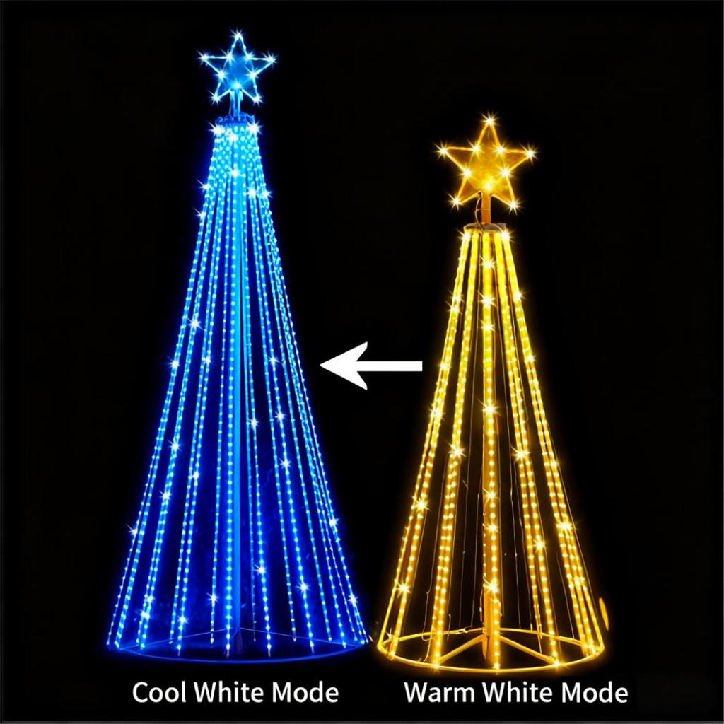 Outdoor Solar Five Point Star Waterfall LED String Lights Christmas Tree Top Garden Decoration Multicolor