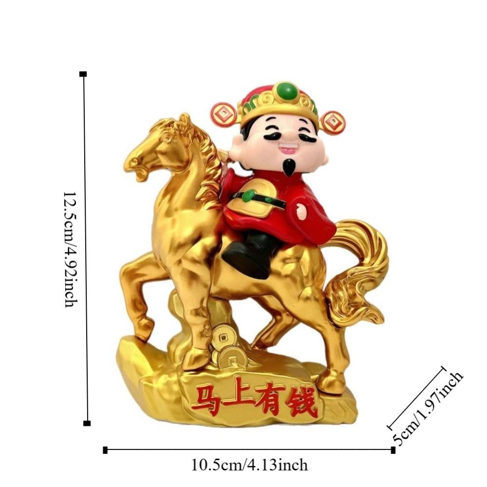 Chinese Style God of Fortune Sculpture Auto Shaking Zodiac Horse God of Wealth Car Ornament Solar Powered Lovely Design