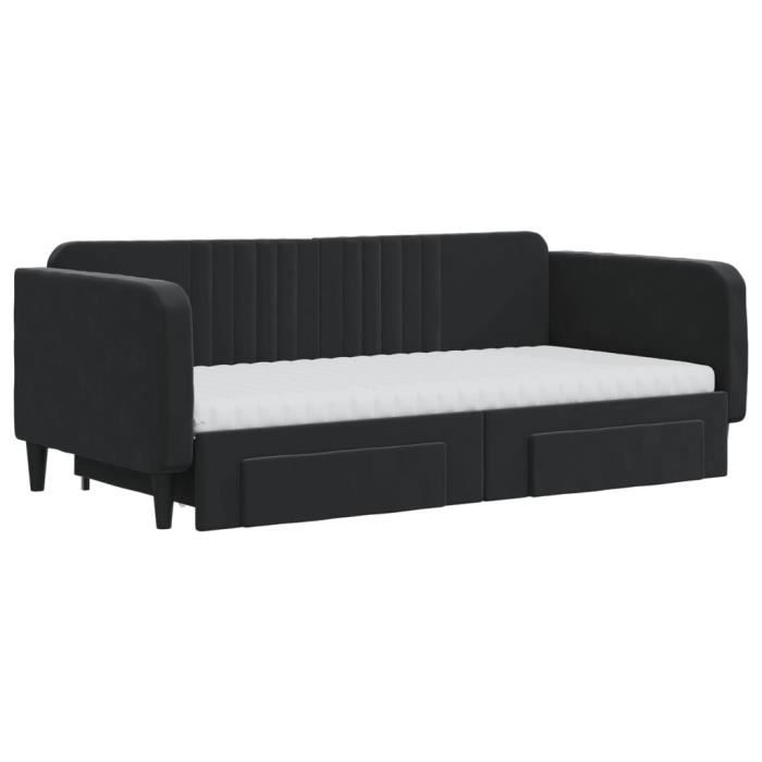 VidaXL Daybed with Trundle and Drawers Black 90x190 Cm Velvet 3197150