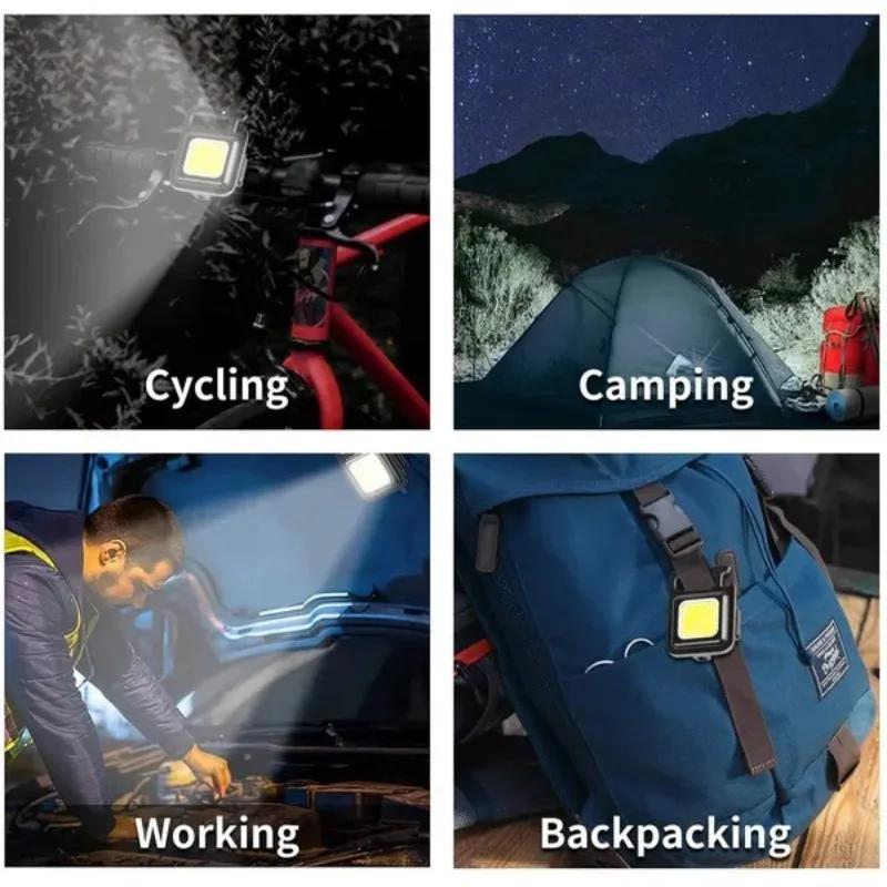 Portable LED Flashlight Mini Rechargeable Multifunctional Work Light Keychain Small Pocket Lights for Car Lighting